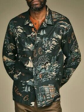 Filson Elk Heights Camp Shirt In Green Northwest Scenic Print Size Large